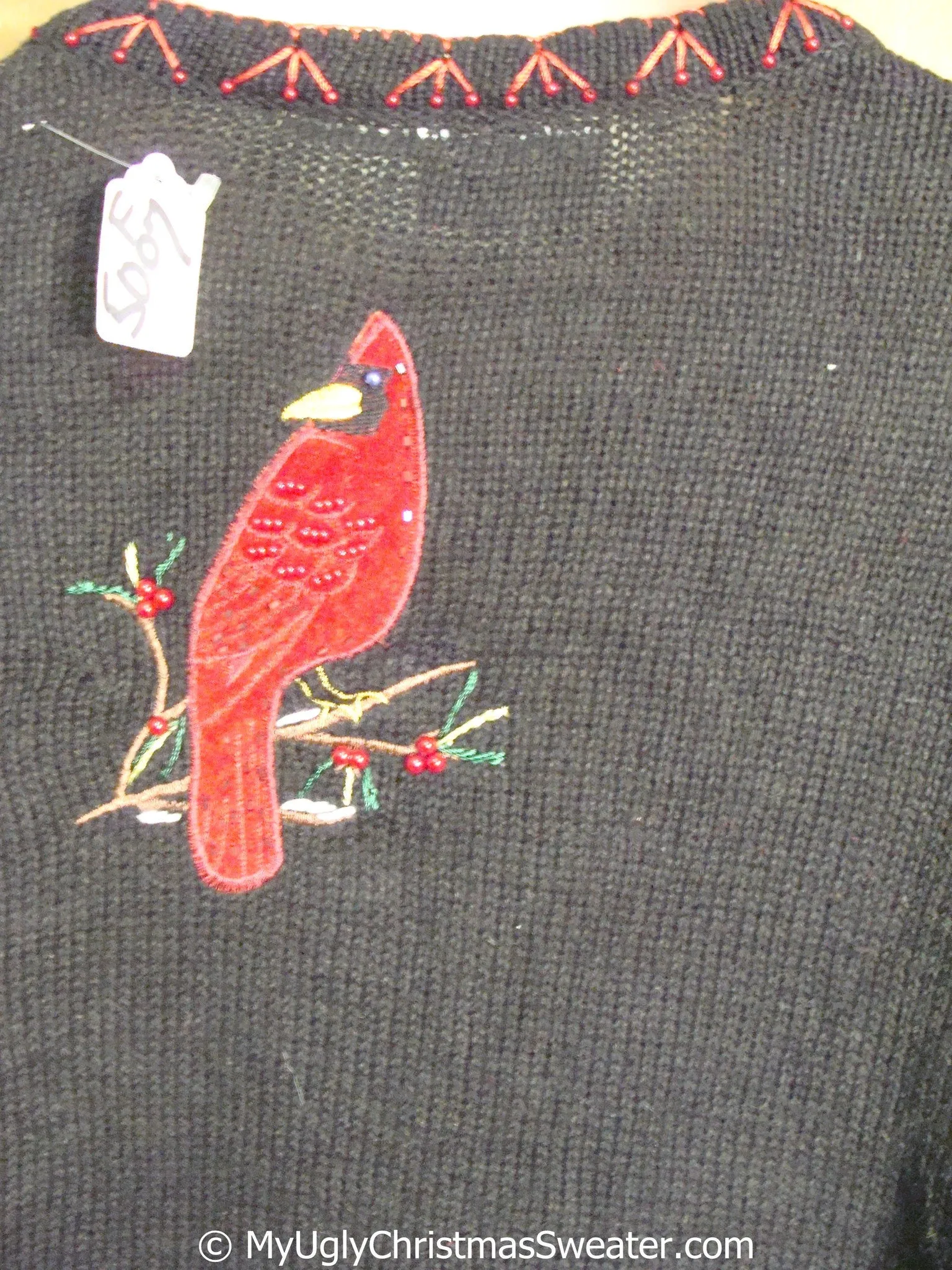 3XL Poinsettia and Cardigan Bird Themed Ugly Christmas Sweater