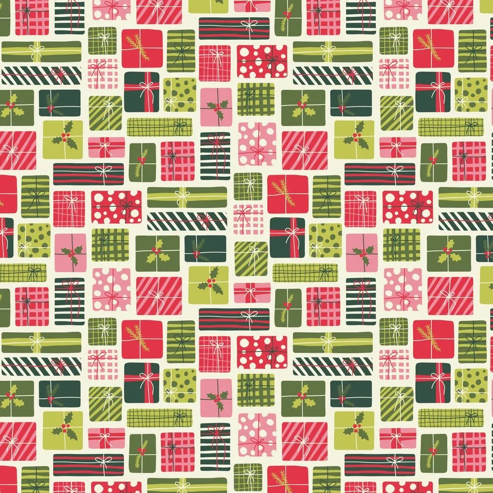 70's Whimsical Allover Gift Boxes Fabric - Beige