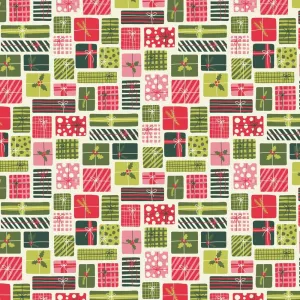 70's Whimsical Allover Gift Boxes Fabric - Beige