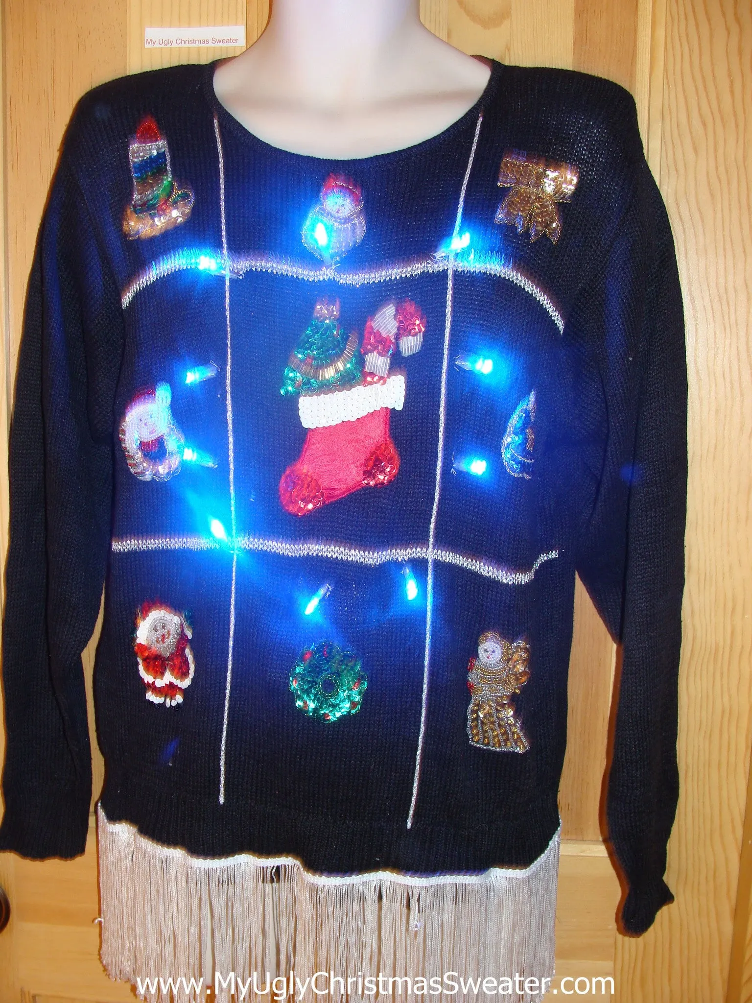 80s Light Up Christmas Sweater with Fringe and Bling