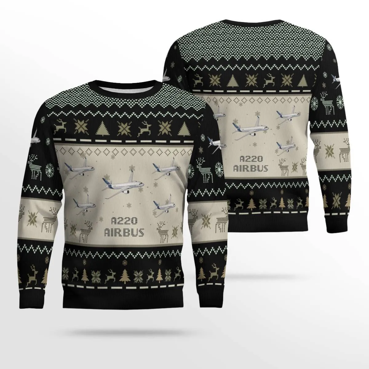 Airbus A220 Aircraft Multicolor Ugly Christmas Sweater, Idea Gift for Men Dad Christmas