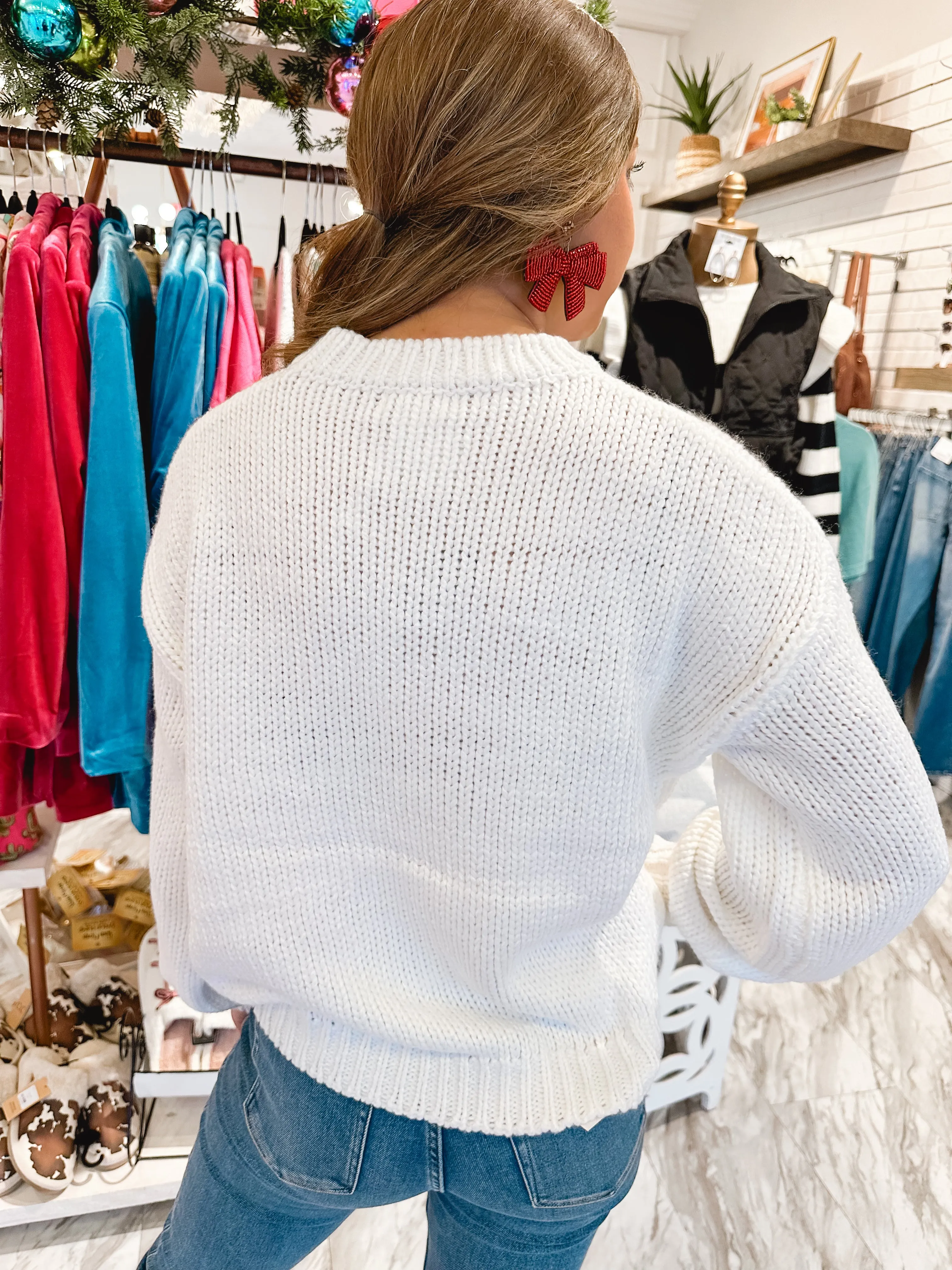 All Cheer White & Tartan Plaid Bow Sweater