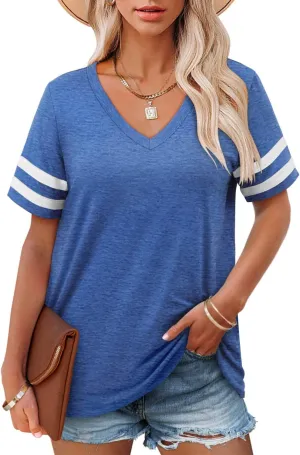 Angerella Casual Summer Tops for Women V Neck T Shirts Short Sleeve Tunic Tops Loose Fit