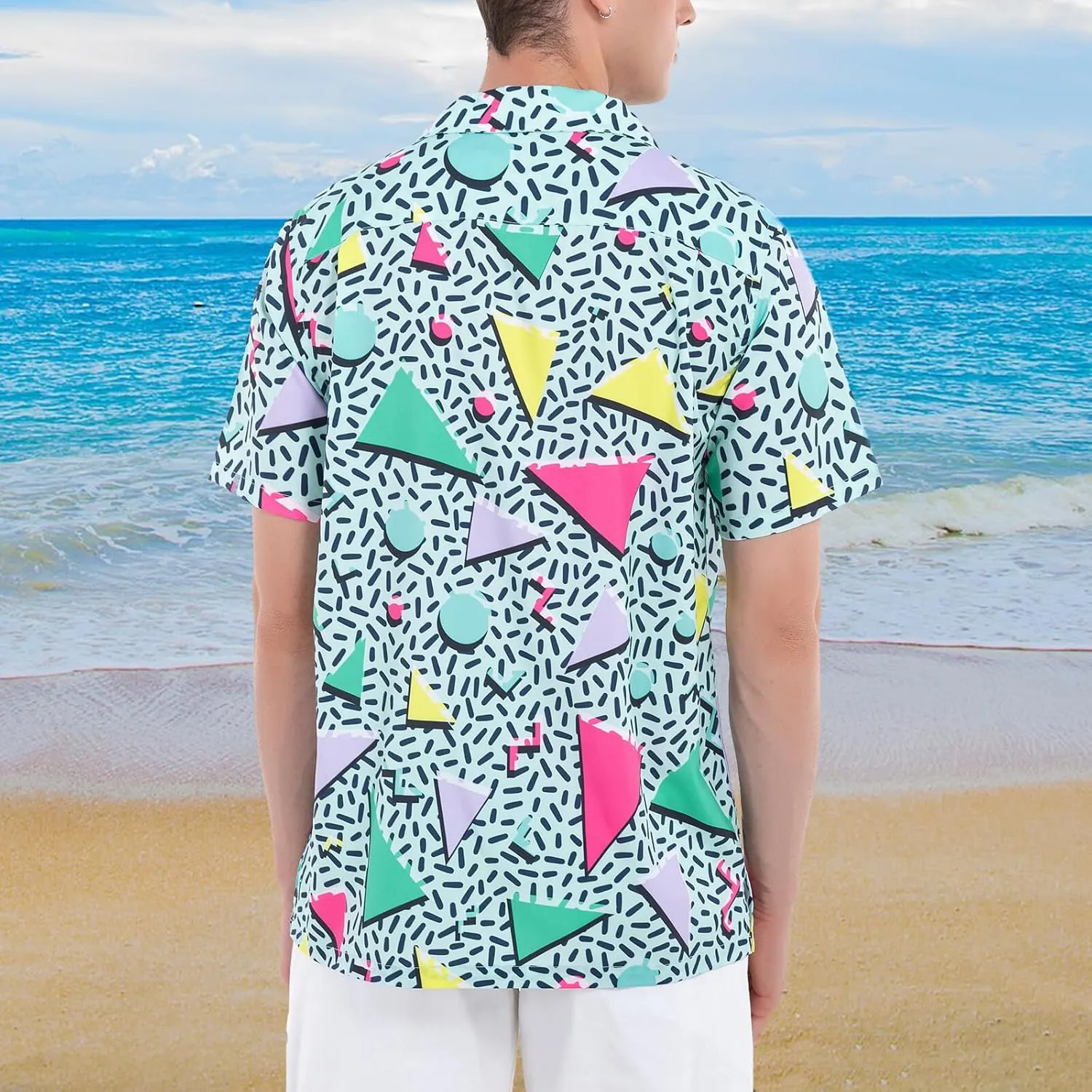 Artsadd 80s 90s Hawaiian Shirt for Men Vintage Button Down Short Sleeve Big and Tall Shirts Funny Party Disco Outfit