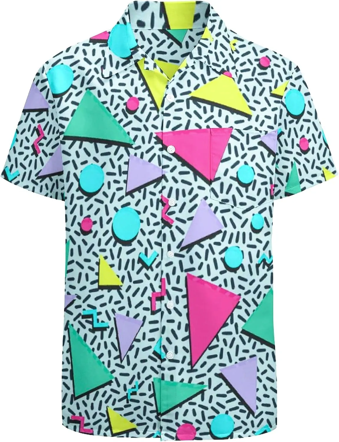 Artsadd 80s 90s Hawaiian Shirt for Men Vintage Button Down Short Sleeve Big and Tall Shirts Funny Party Disco Outfit