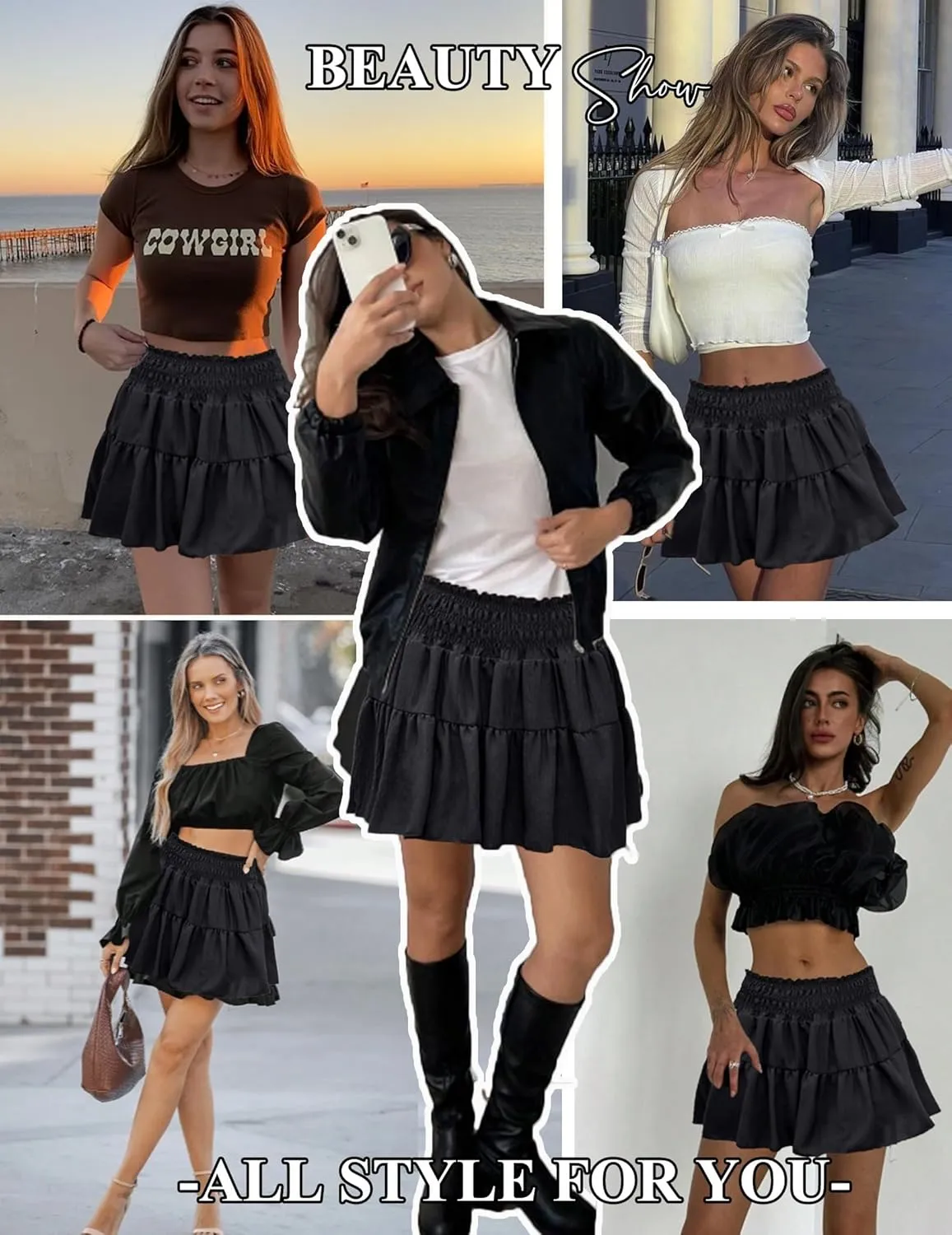 Avidlove Womens Summer Flowy Mini Skirts High Waisted Ruffle Boho Casual Cute Beach Short Skirt