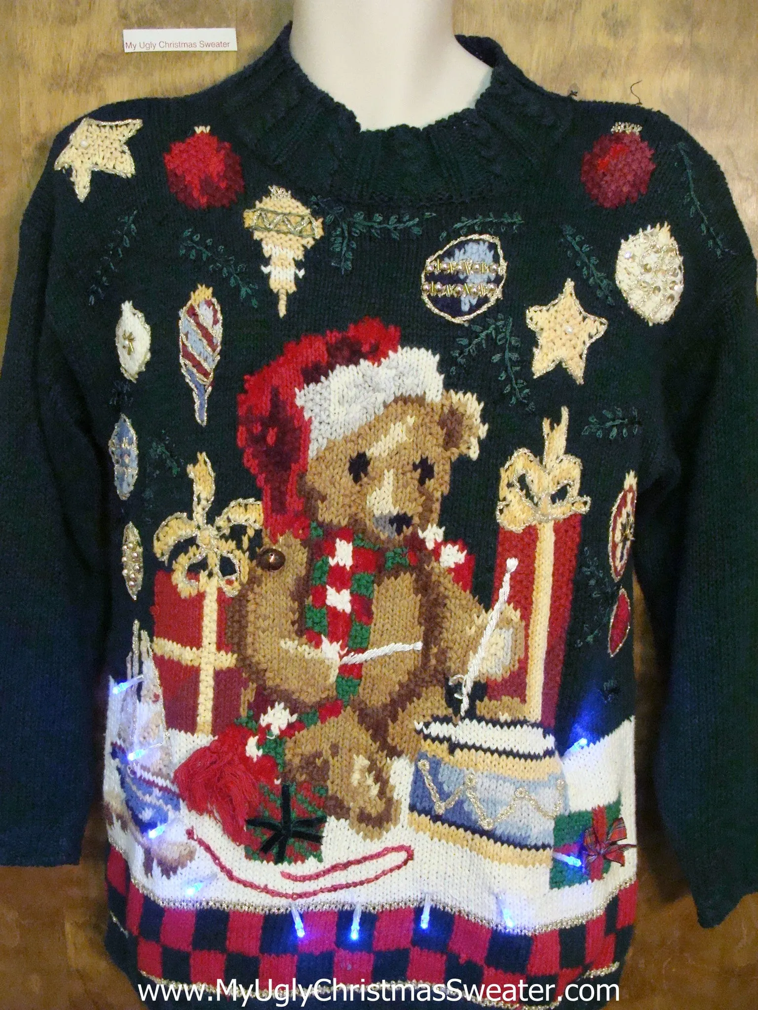 Best 80s Bear Light Up Ugly Xmas Sweater