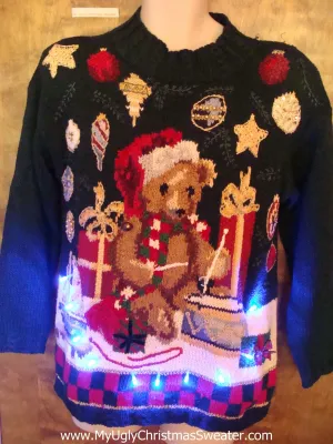 Best 80s Bear Light Up Ugly Xmas Sweater