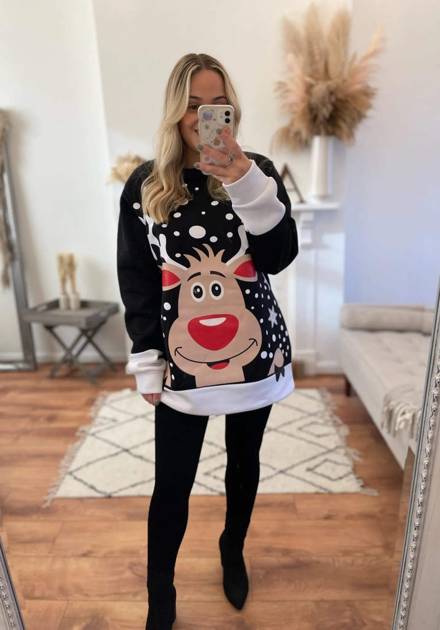 Black Rudolph Oversized Festive Jumper