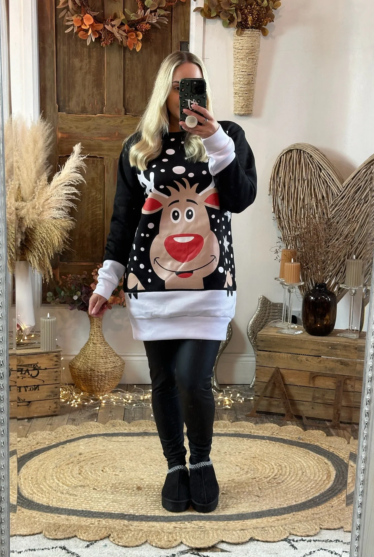 Black Rudolph Oversized Festive Jumper