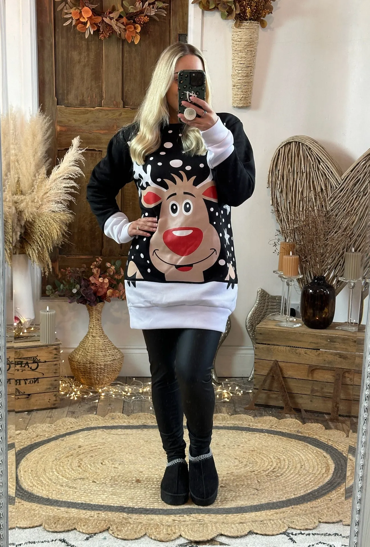 Black Rudolph Oversized Festive Jumper