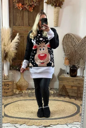 Black Rudolph Oversized Festive Jumper
