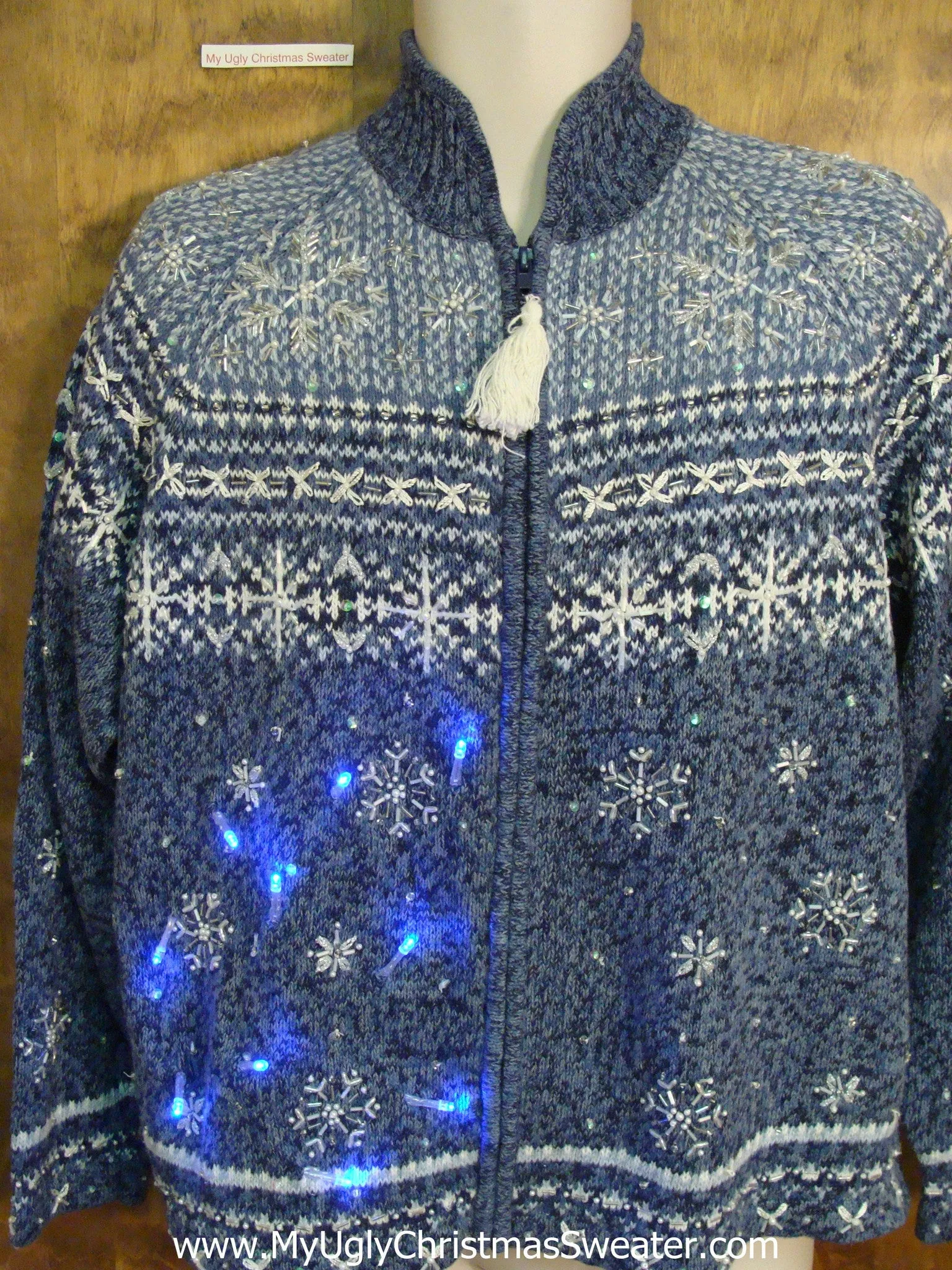 Blue Nordic Snowflakes Light Up Ugly Xmas Sweater