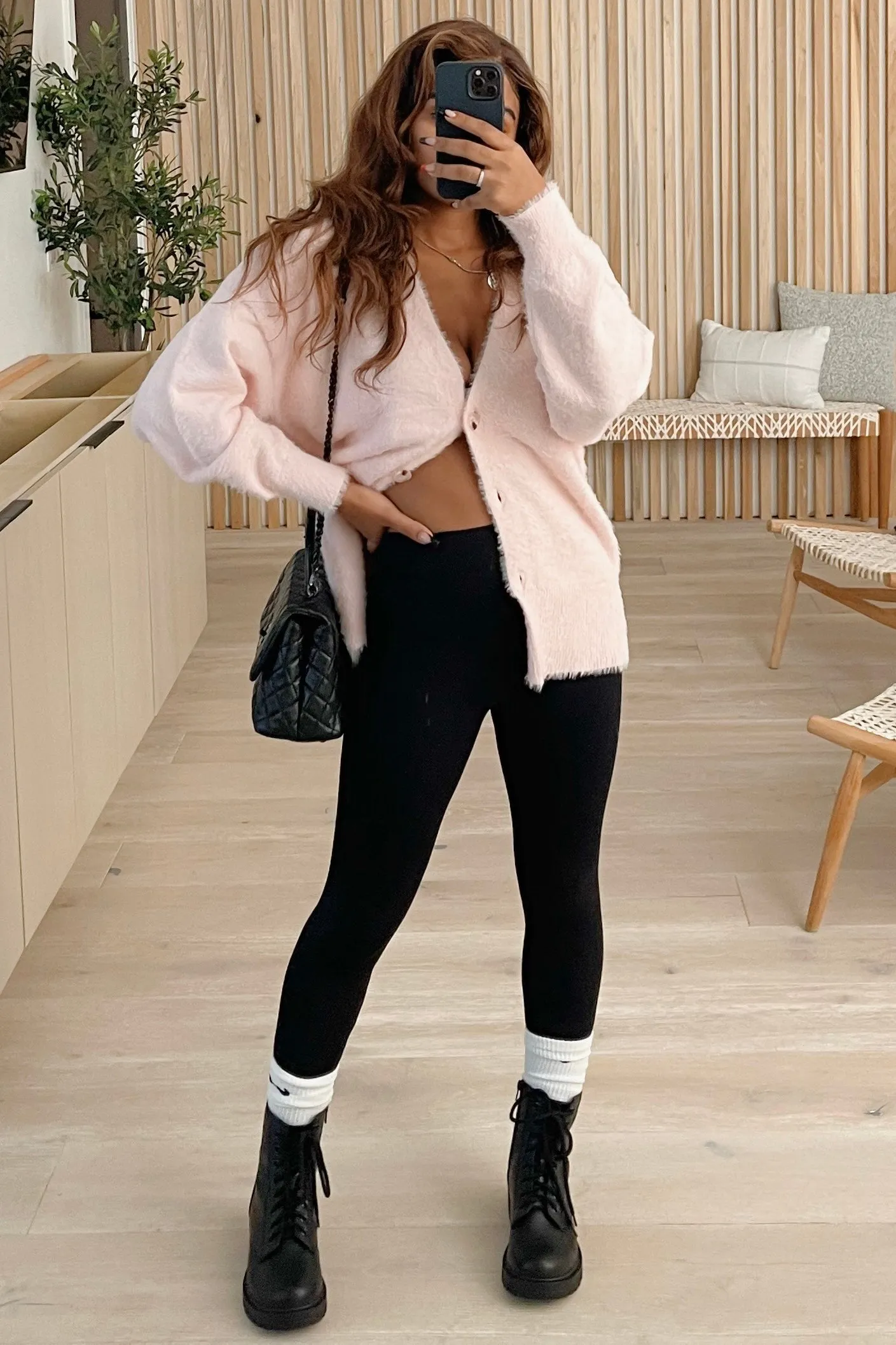 Boo Fuzzy Knit Cardigan (Pink)