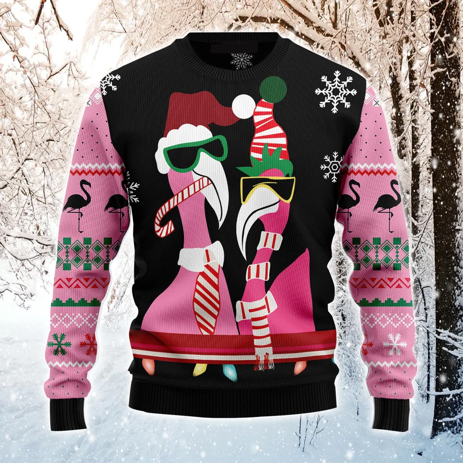 Candy Cane Flamingo Ugly Christmas Sweater, Funny Couple Flamingo Ugly Sweater