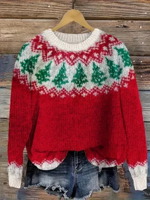 Chic Christmas Tree Knit Sweater for Women - Cozy Long Sleeve, Crew Neck Pullover | Elegant & Versatile | Perfect for Casual Wear, Dates, Parties & Business Occasions, for Christmas, Winter, Autumn, Spring