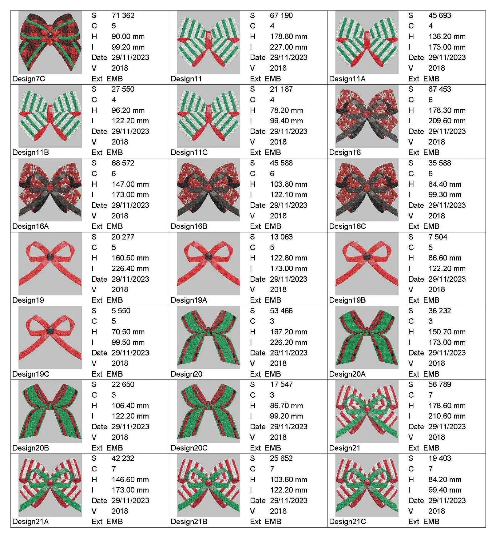 Christmas Bows Pack 2 : Design Pack - Embroidery Design