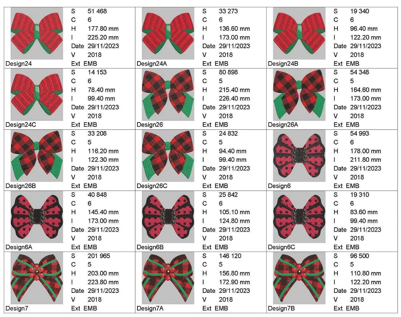 Christmas Bows Pack 2 : Design Pack - Embroidery Design