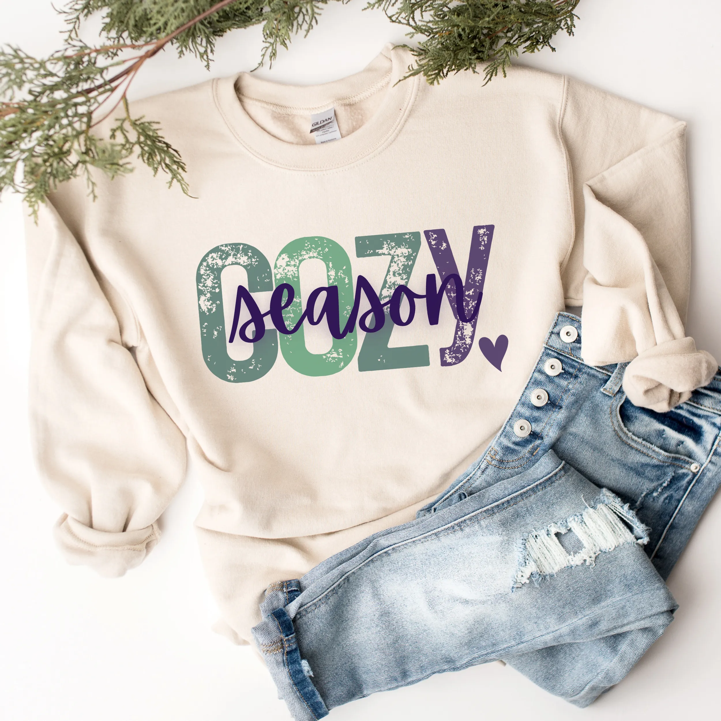 Cozy Season Women's Sweatshirt, Ash, White or Sand Fleece Crewneck Pullover Cozy Snow Day Winter Break Sweatshirt
