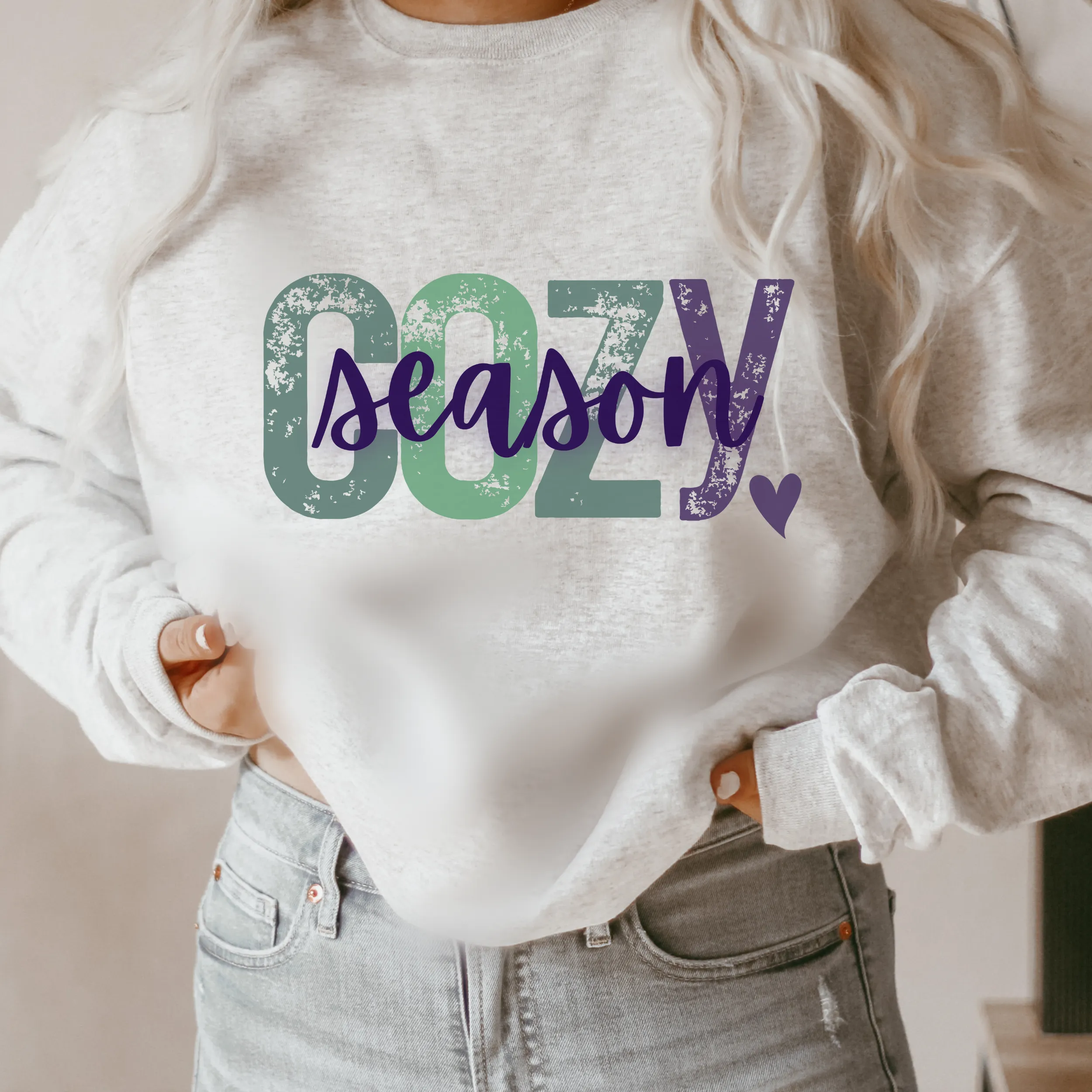 Cozy Season Women's Sweatshirt, Ash, White or Sand Fleece Crewneck Pullover Cozy Snow Day Winter Break Sweatshirt