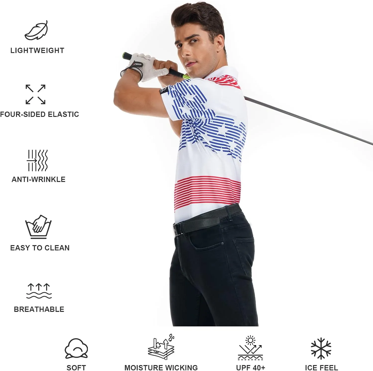 DEOLAX Mens Golf Shirt Fashion Prints Athletic Mens Polo Shirts Short Sleeve Classic Casual Dry Fit Soft Golf Shirts for Men