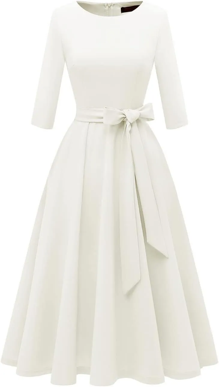 DRESSTELLS Cocktail Dresses for Women, Vintage Wedding Guest 3/4 Sleeves Formal Church Dress, Summer 2025