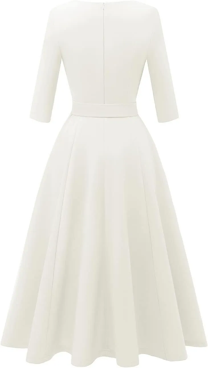 DRESSTELLS Cocktail Dresses for Women, Vintage Wedding Guest 3/4 Sleeves Formal Church Dress, Summer 2025