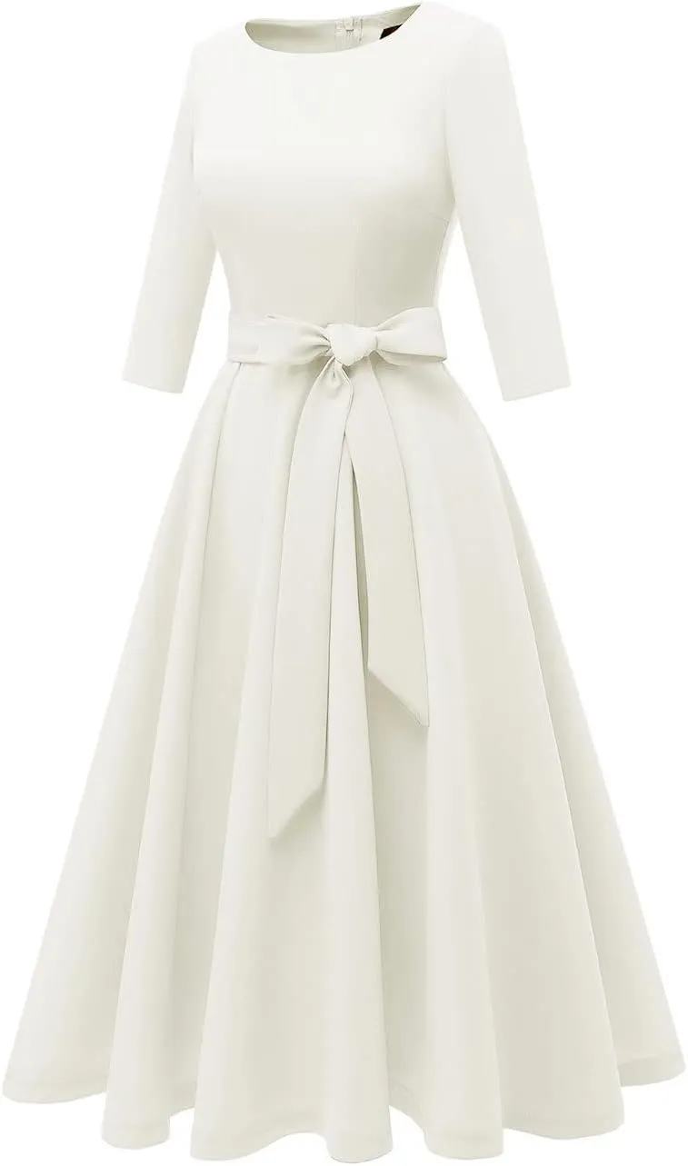 DRESSTELLS Cocktail Dresses for Women, Vintage Wedding Guest 3/4 Sleeves Formal Church Dress, Summer 2025
