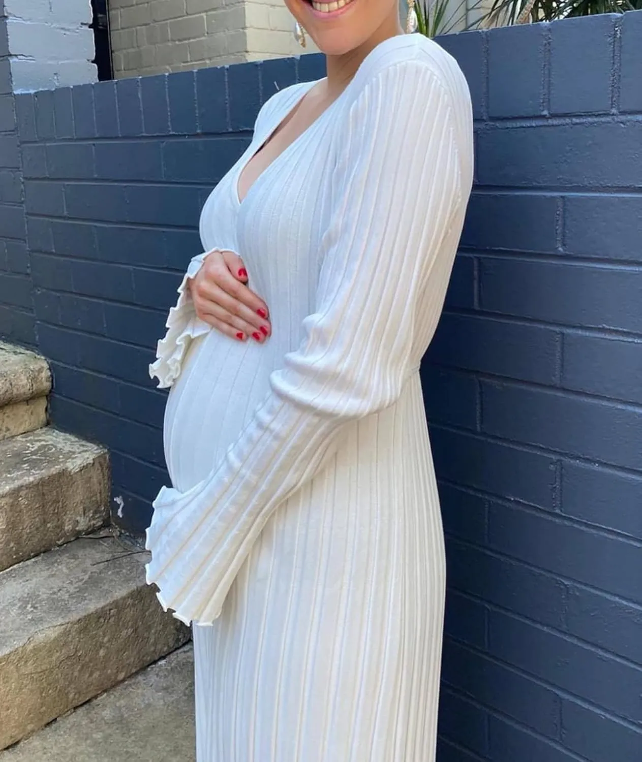 ECDAHICC Women's Sexy Ribbed Knit Sweater Dress Casual Long Sleeve V Neck Bodycon Pleated A Line Long Dress Streetwear