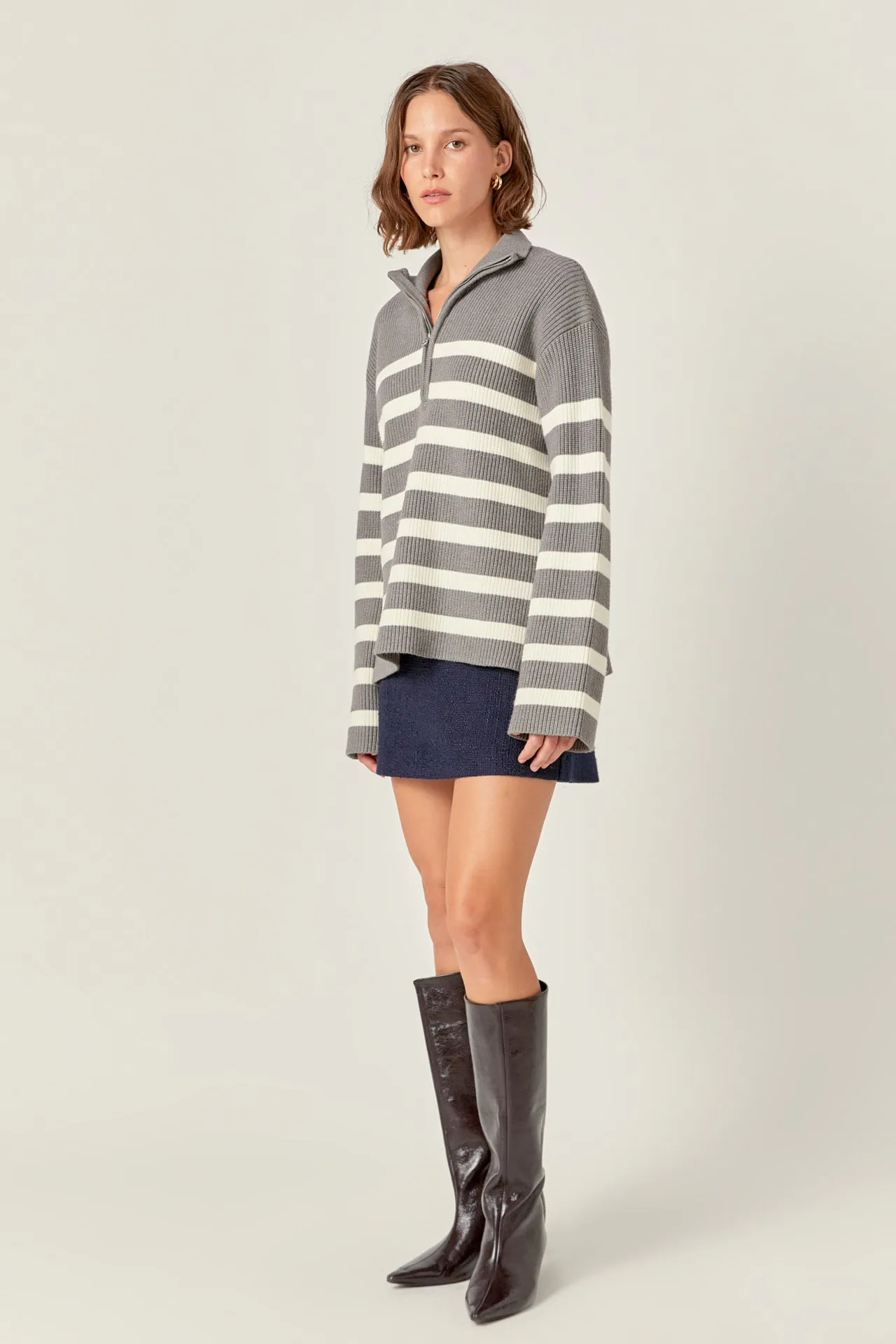 English Factory - Striped Half-Zip Relaxed Sweater