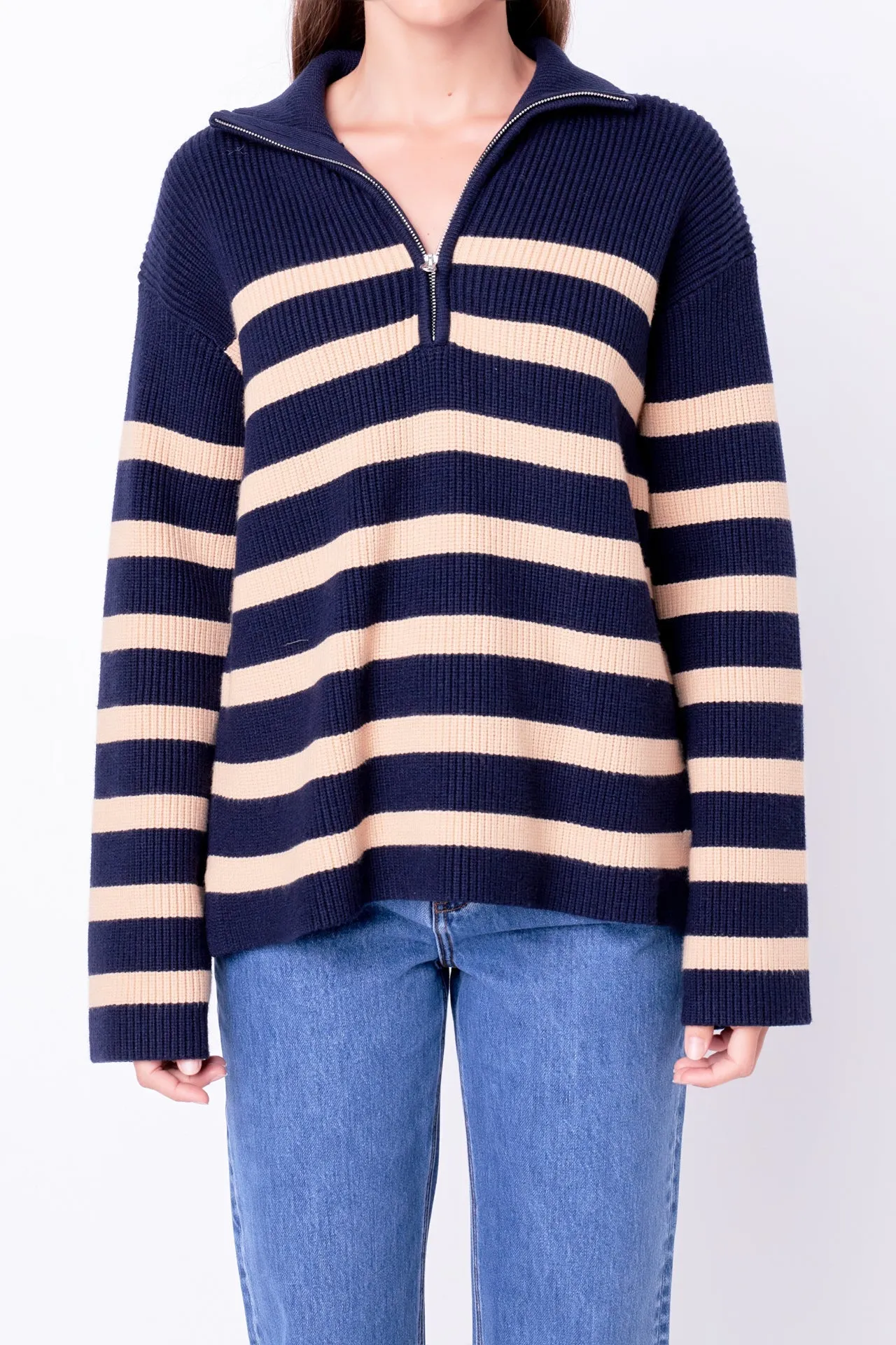 English Factory - Striped Half-Zip Relaxed Sweater