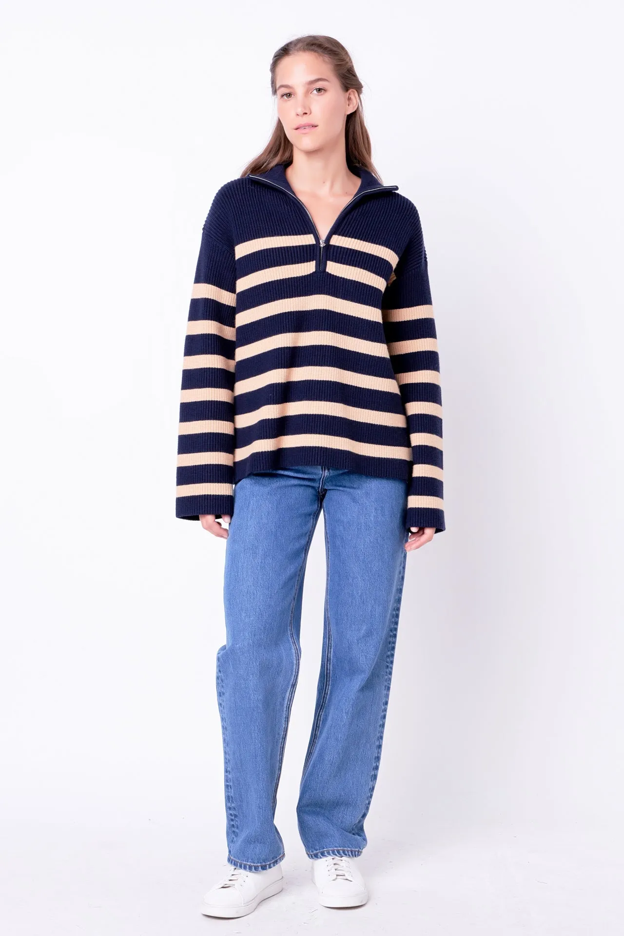English Factory - Striped Half-Zip Relaxed Sweater