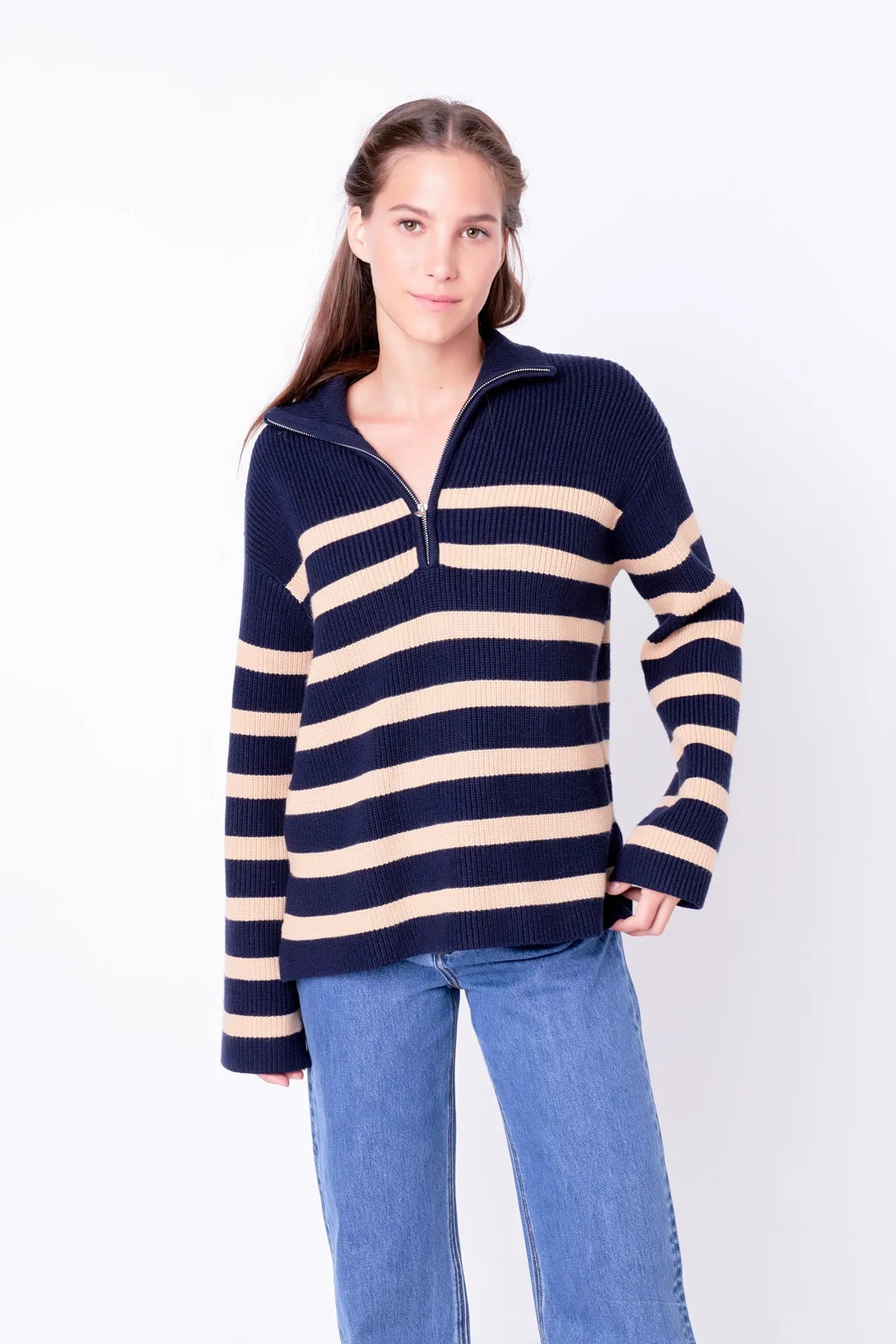 English Factory - Striped Half-Zip Relaxed Sweater
