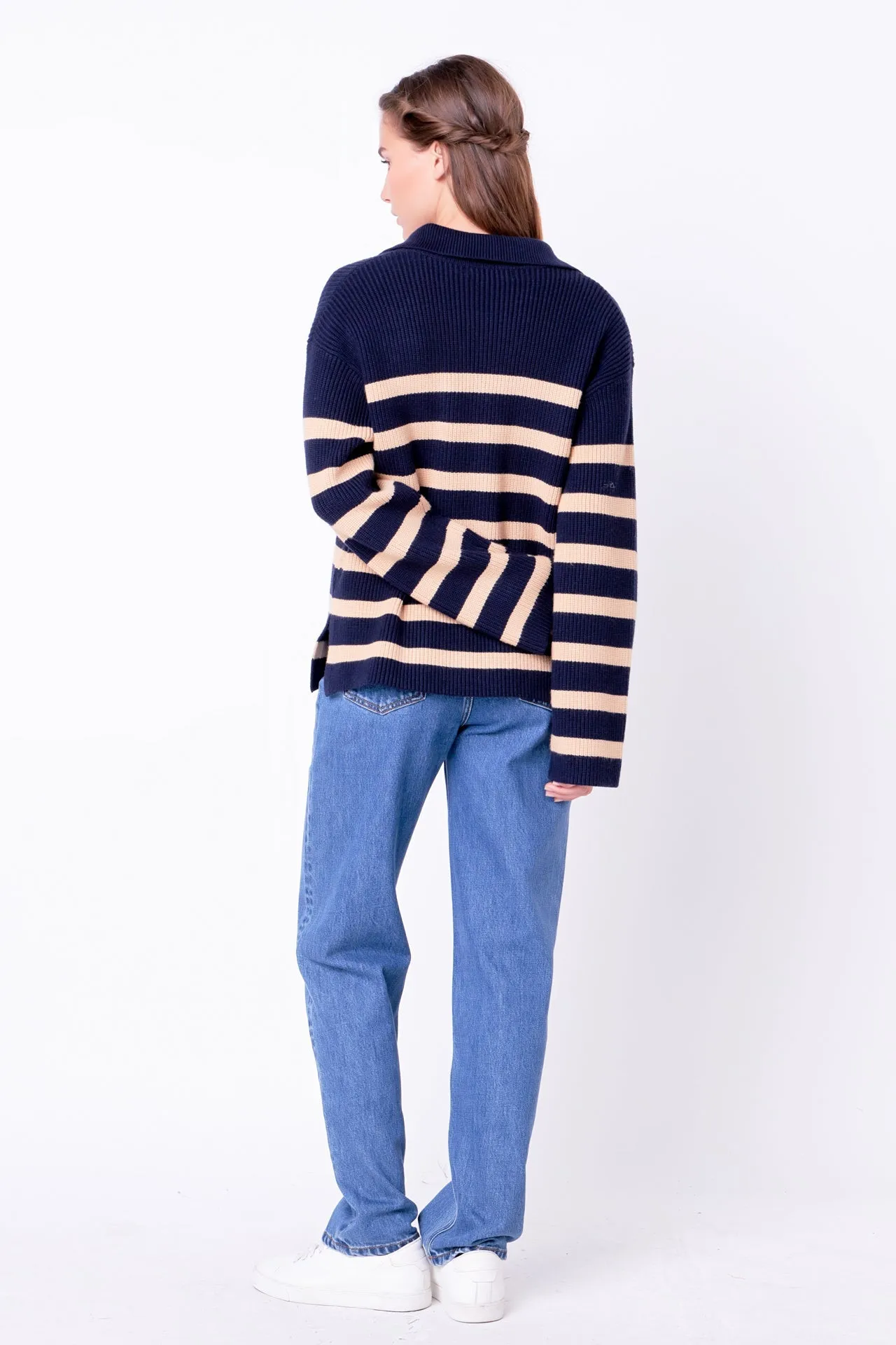 English Factory - Striped Half-Zip Relaxed Sweater