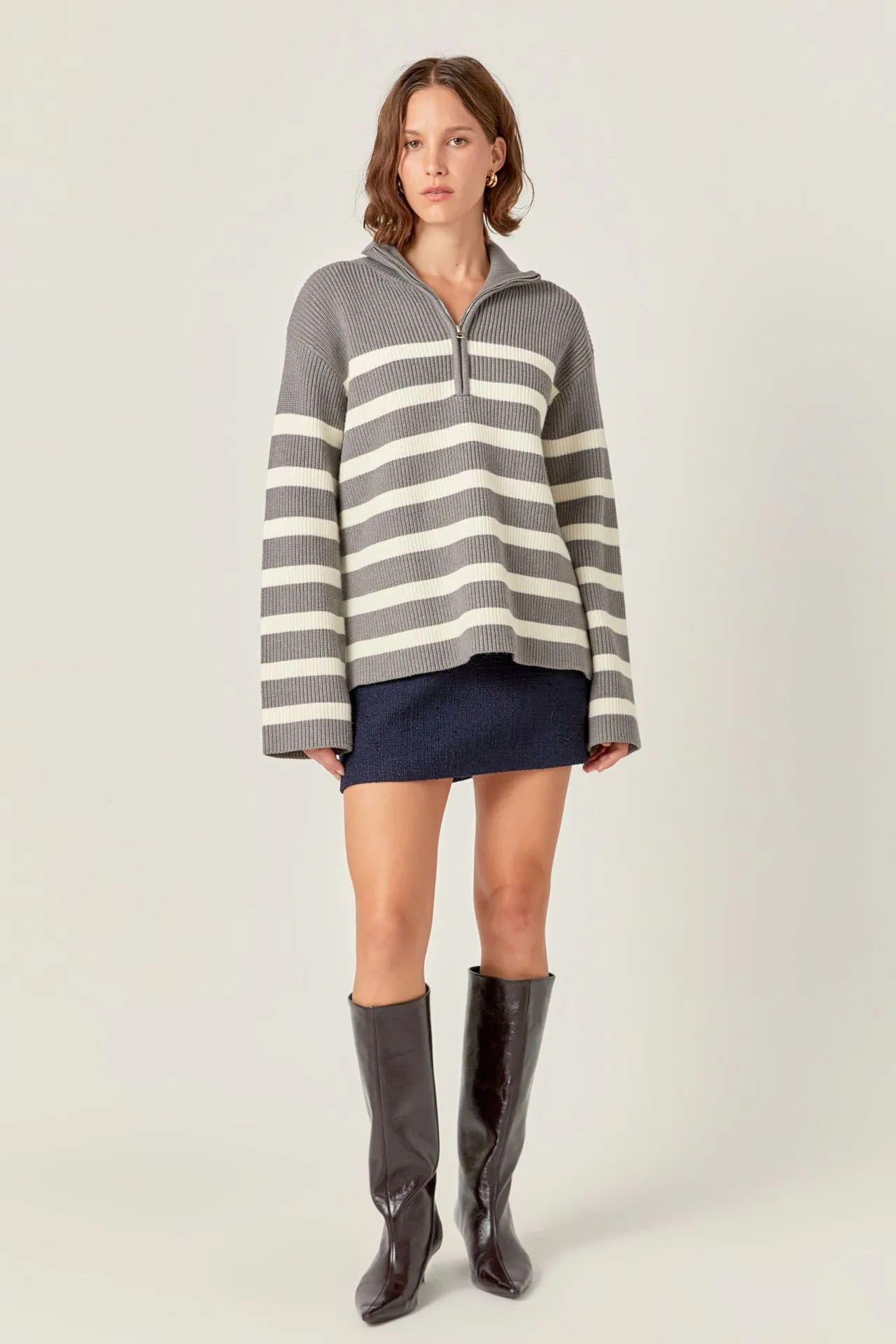 English Factory - Striped Half-Zip Relaxed Sweater