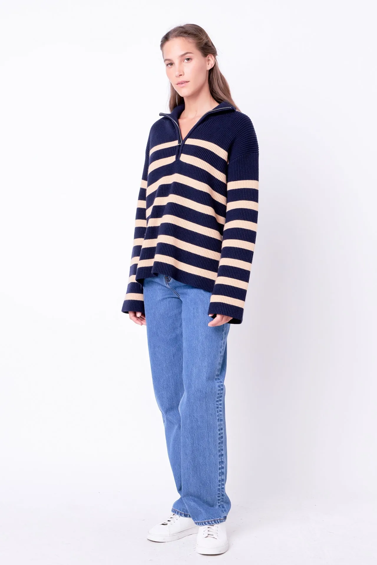 English Factory - Striped Half-Zip Relaxed Sweater