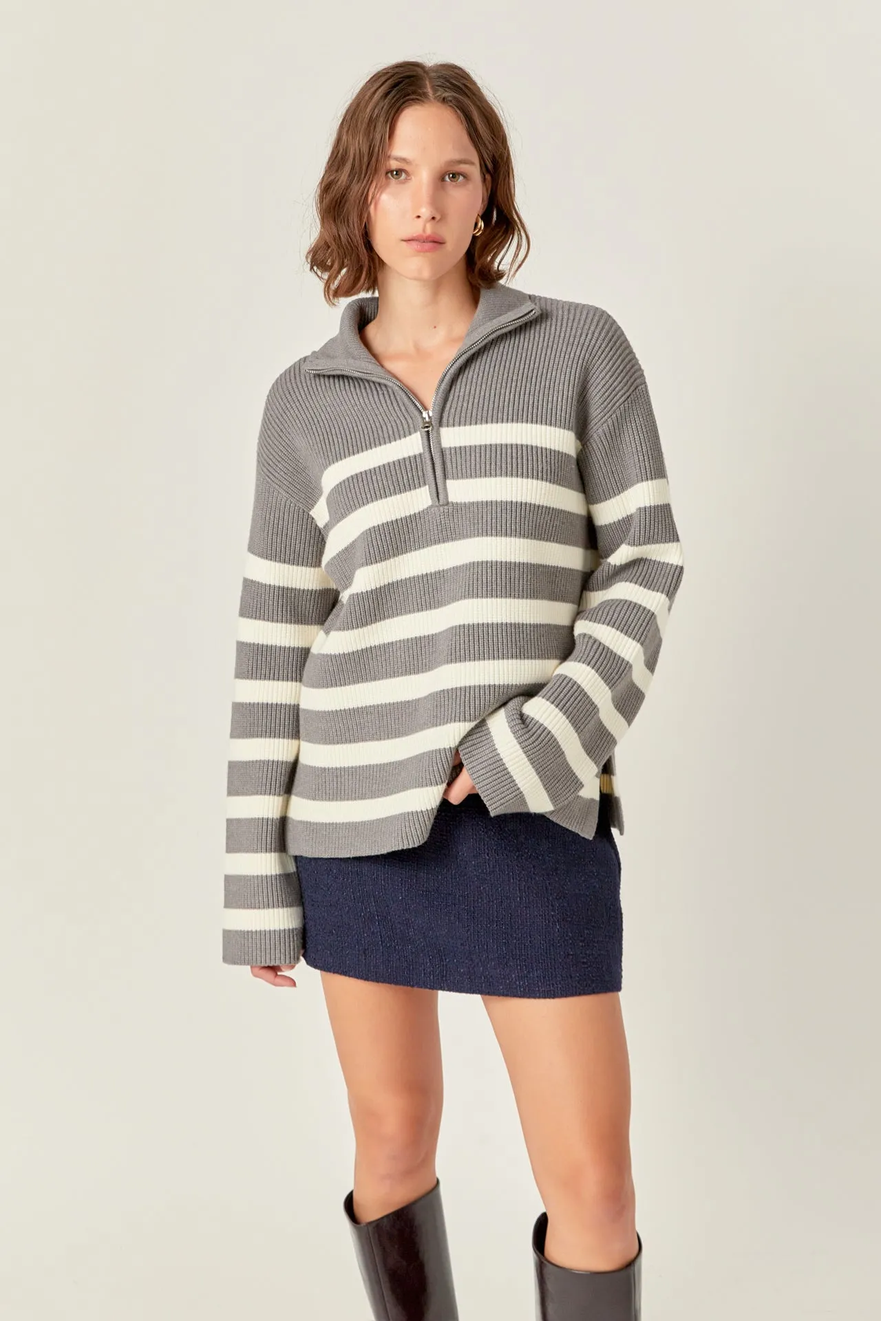 English Factory - Striped Half-Zip Relaxed Sweater