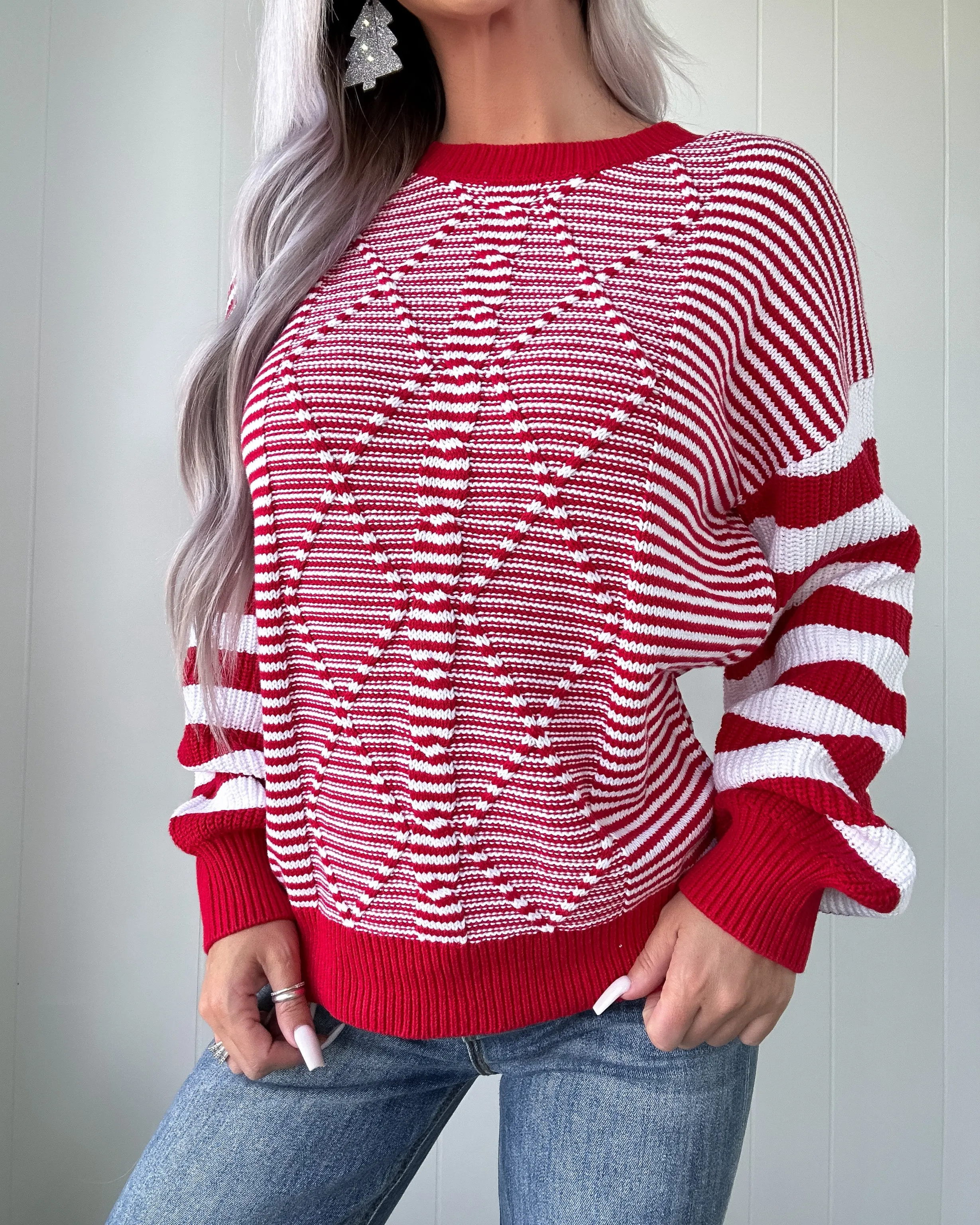 Feeling Festive Striped Sweater - Red