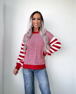 Feeling Festive Striped Sweater - Red