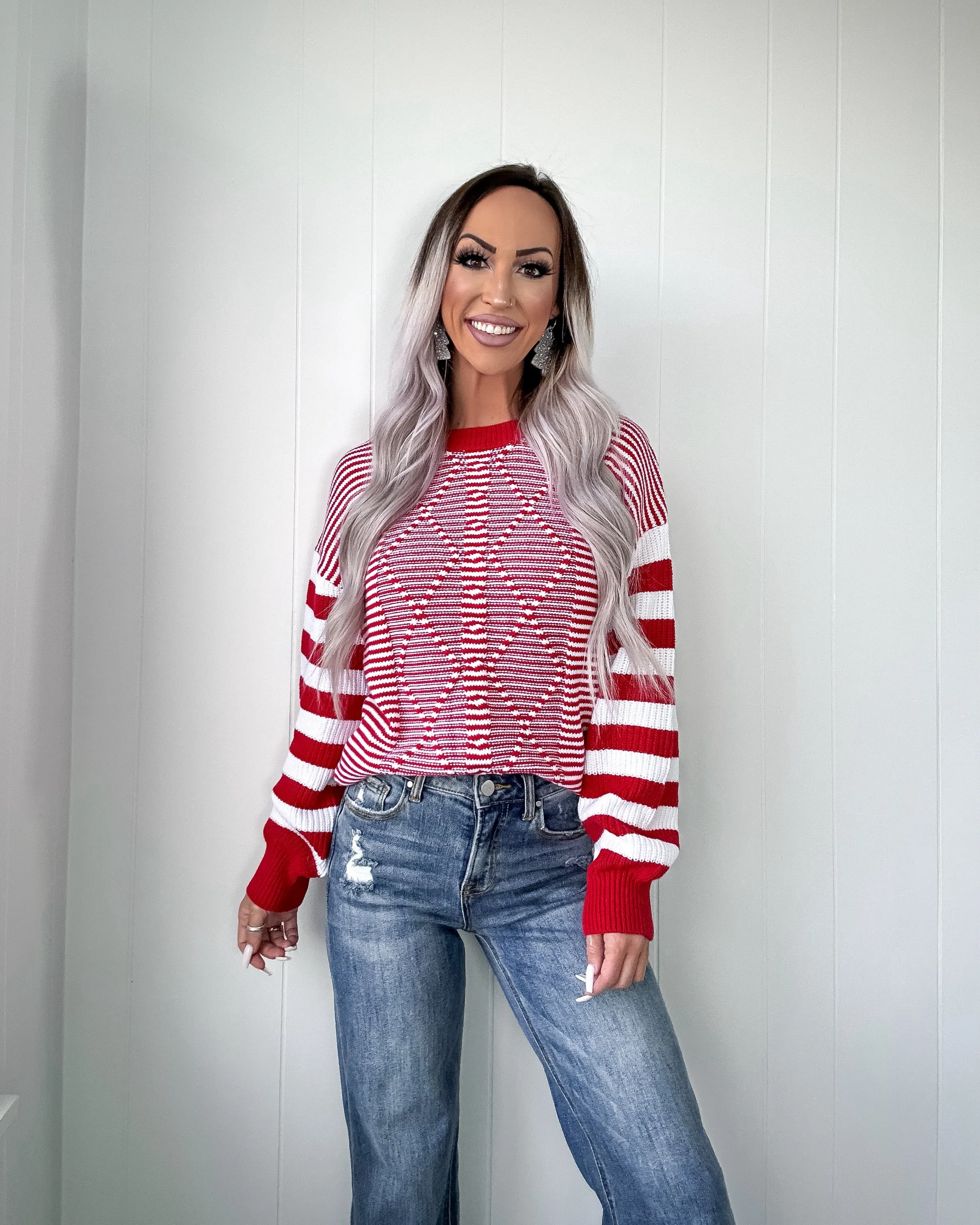 Feeling Festive Striped Sweater - Red