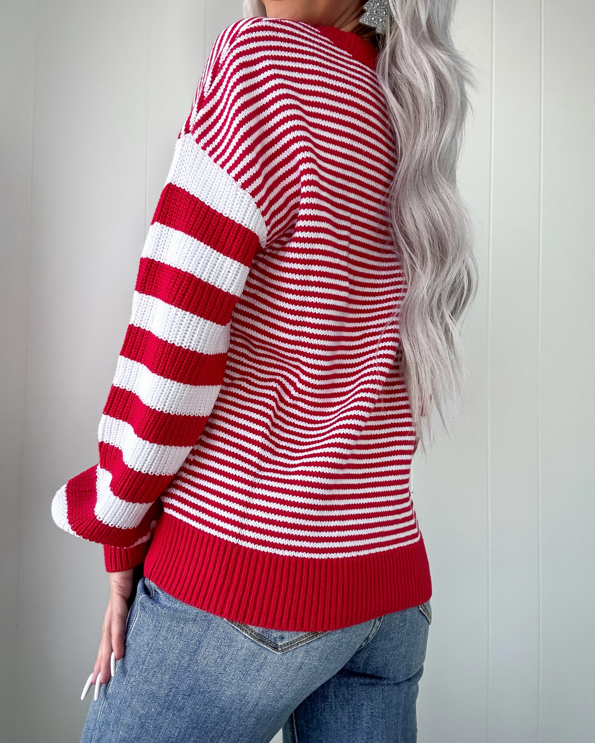 Feeling Festive Striped Sweater - Red