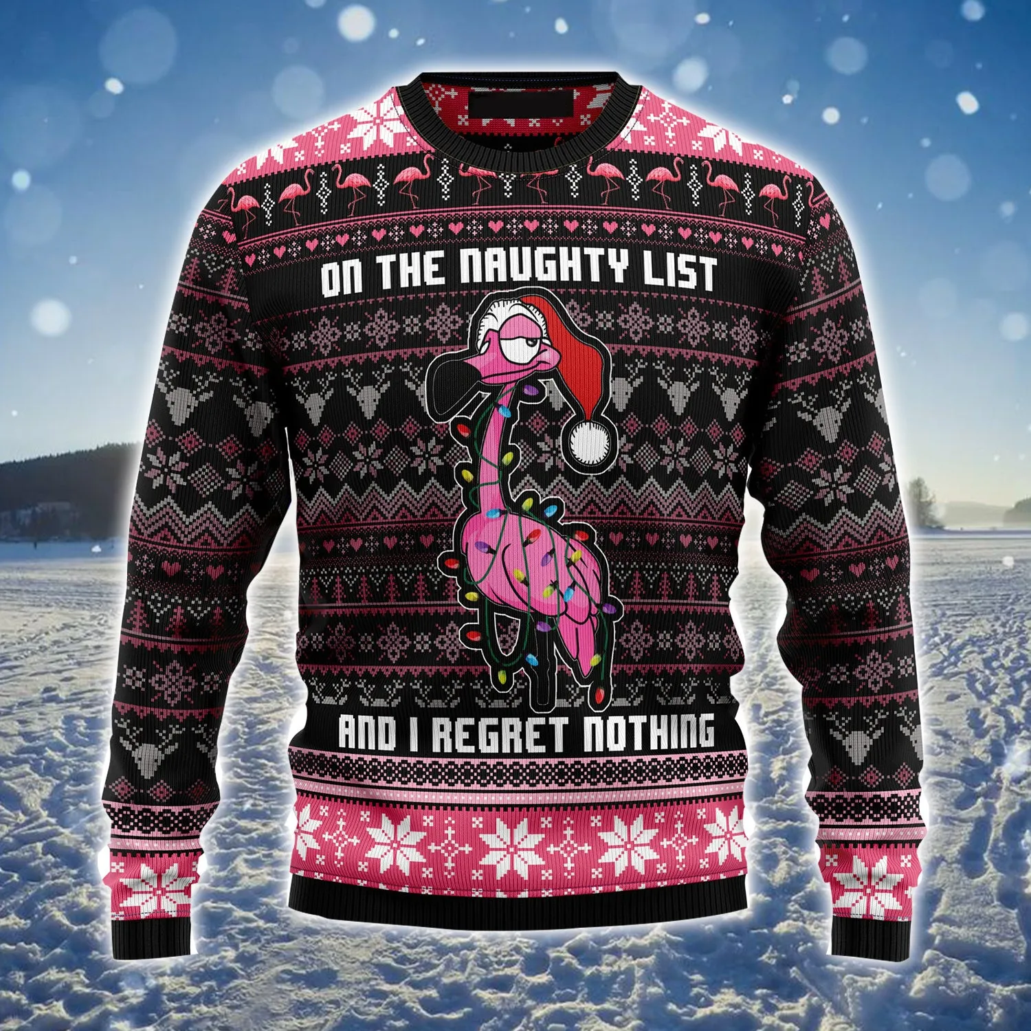 Flamingo Christmas Ugly Christmas Sweater, Flamingo Naughty List Ugly Sweater