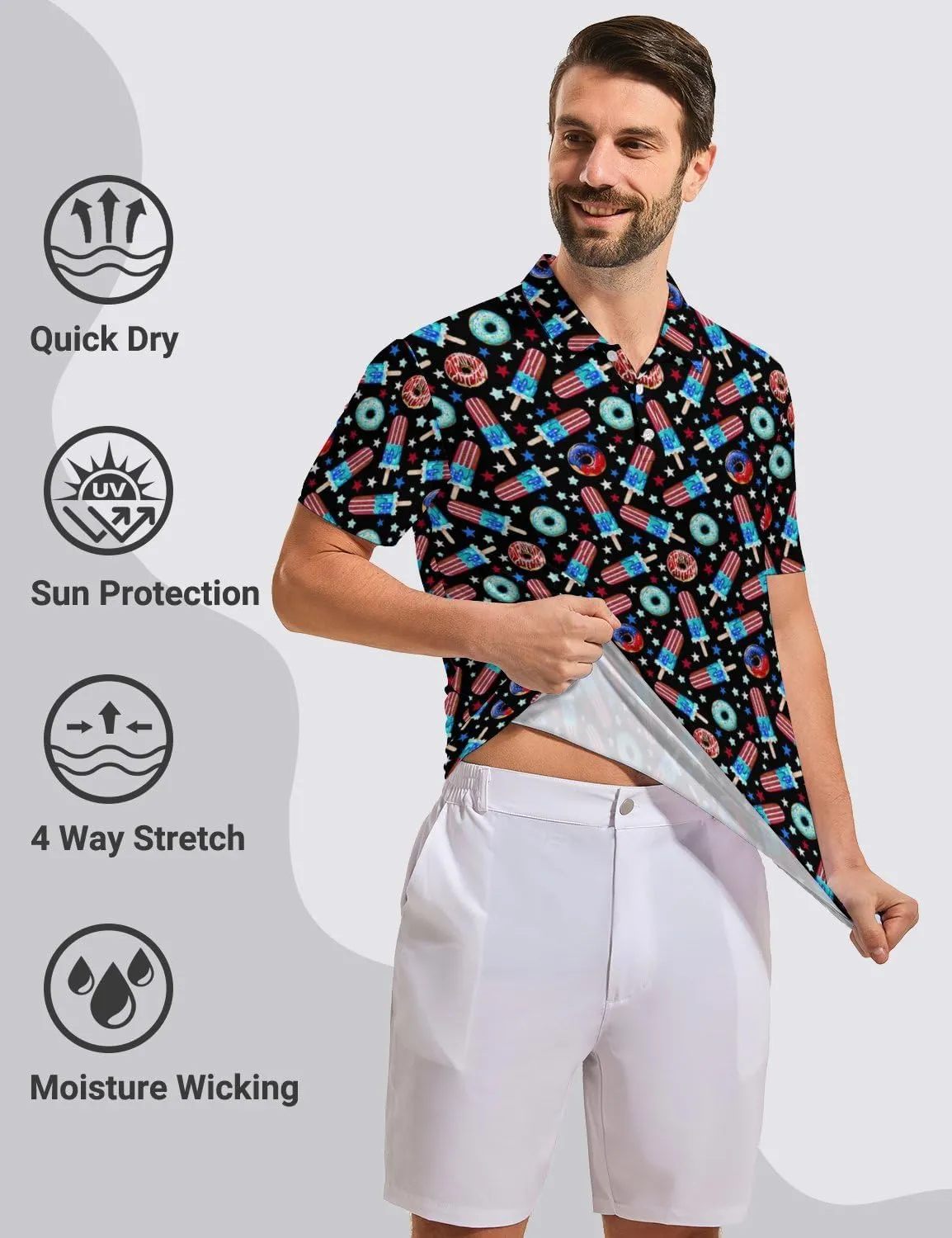 Funny Golf Shirts for Men Moisture Wicking Men's Fun Golf Polo Shirts Quick-Dry Polo Shirts Short Sleeve