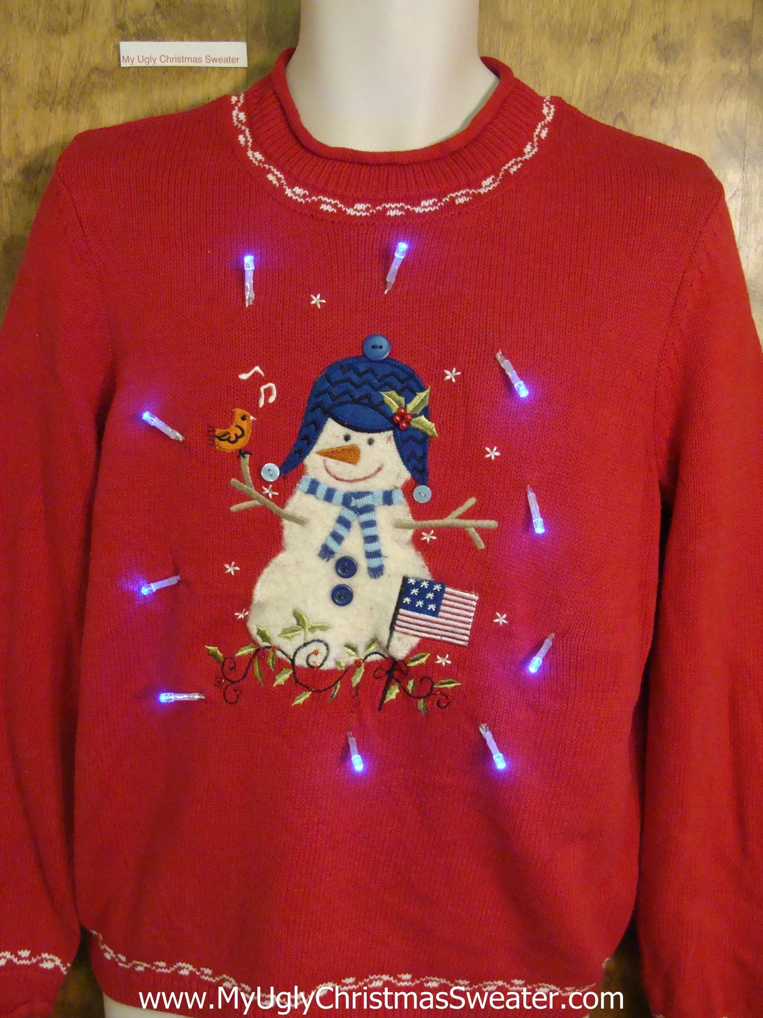 Funny Happy Snowman Light Up Ugly Xmas Sweater