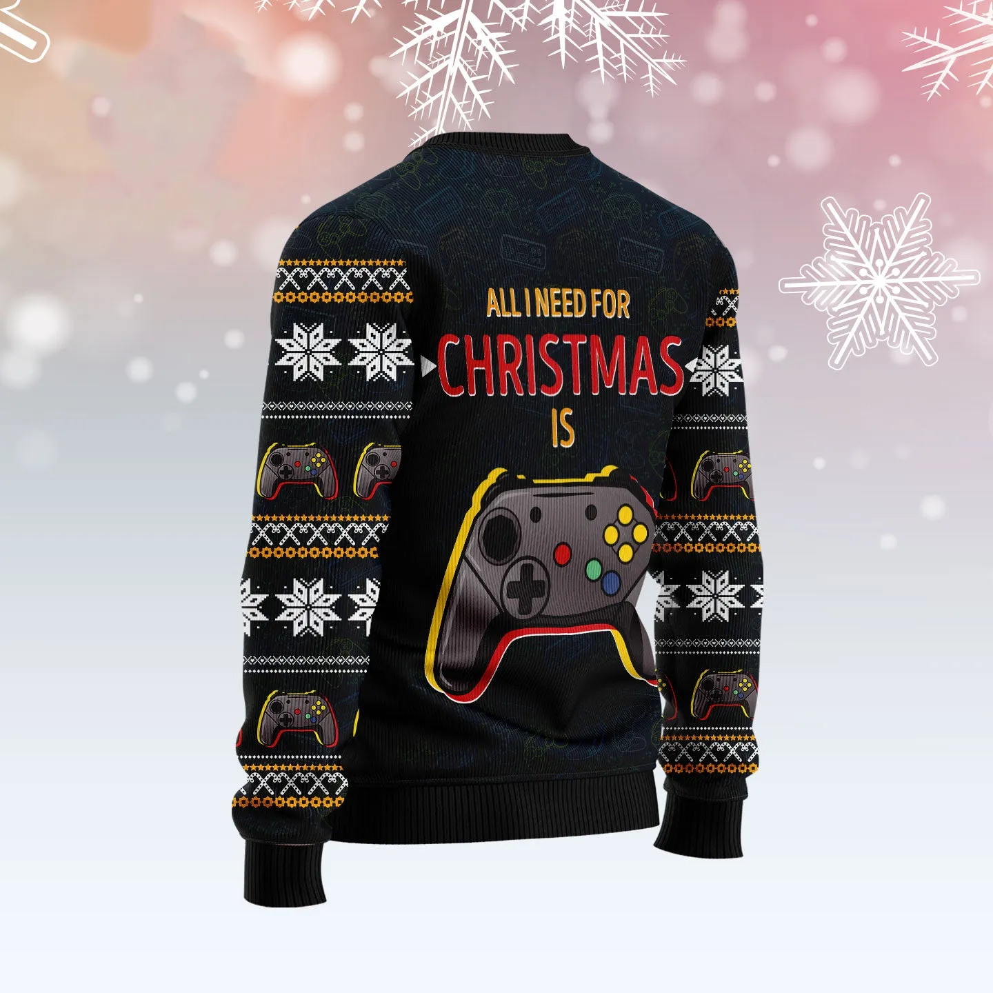 Games All I Need Ugly Christmas Sweater, 3D Sweater Shirt for Gamer Christmas