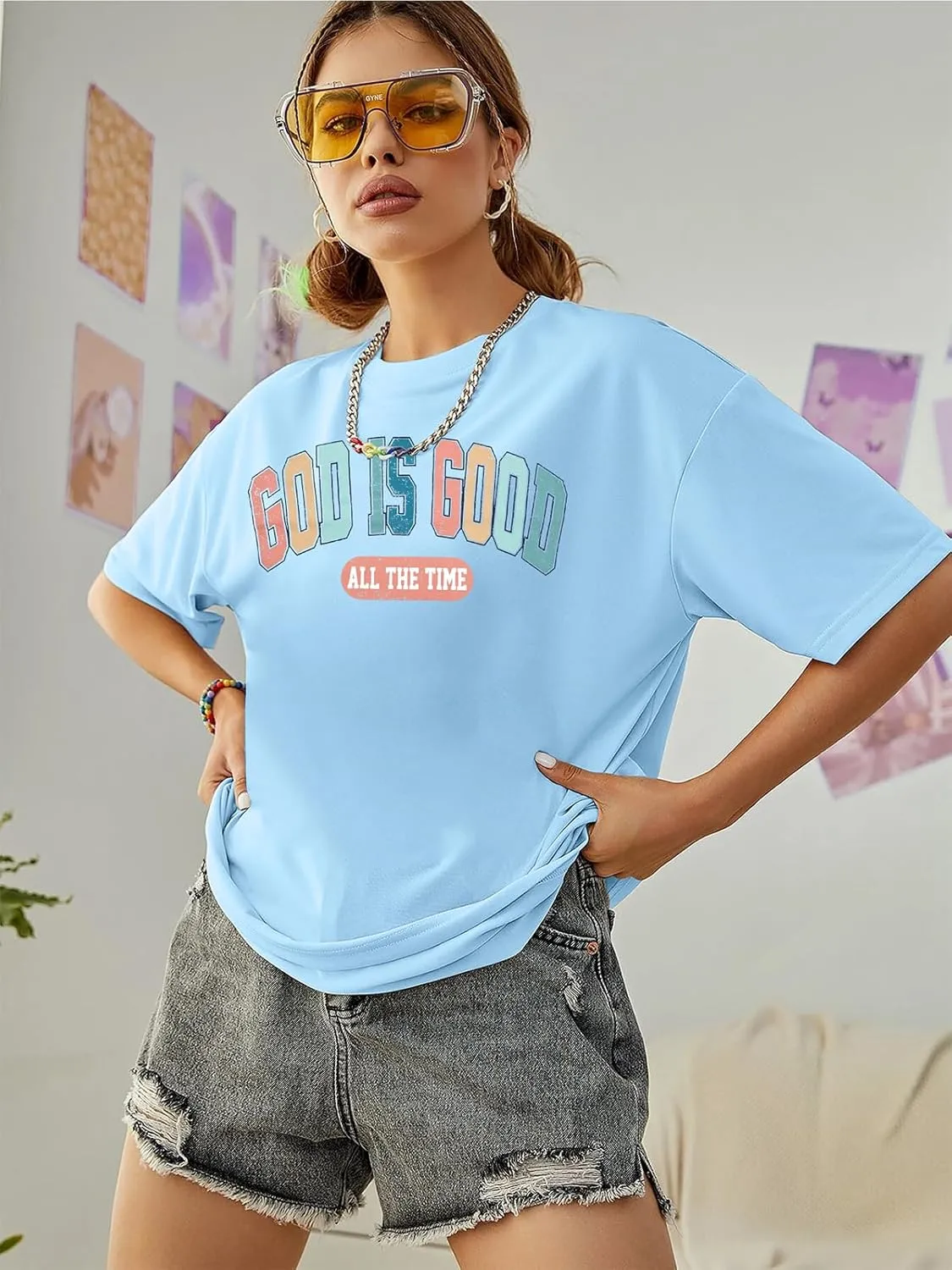 God is Good Shirt Christian Shirts for Women Oversized Jesus Religious Gift Tops Bible Verse Inspirational Tee