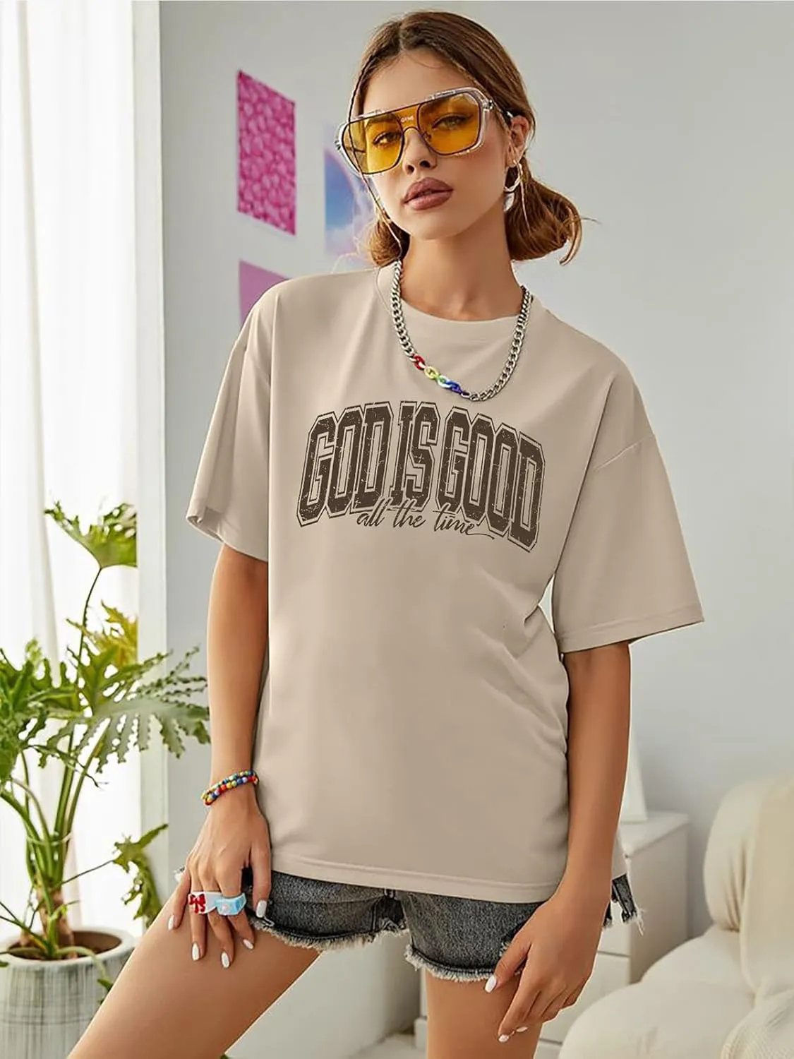 God is Good Shirt Christian Shirts for Women Oversized Jesus Religious Gift Tops Bible Verse Inspirational Tee