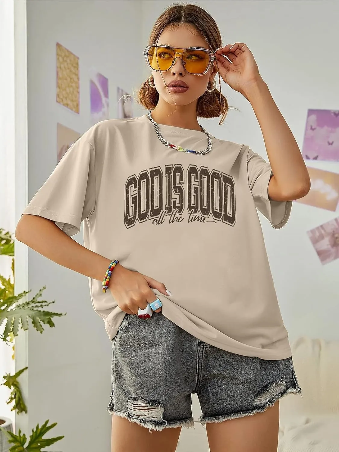 God is Good Shirt Christian Shirts for Women Oversized Jesus Religious Gift Tops Bible Verse Inspirational Tee