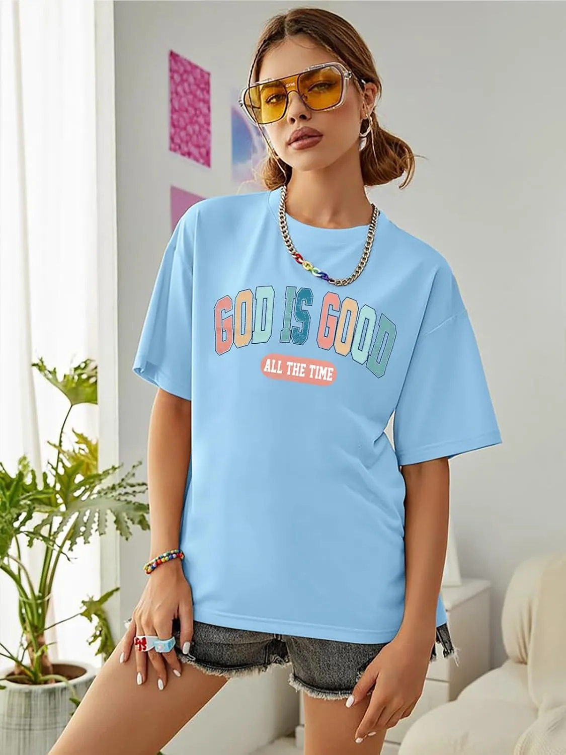 God is Good Shirt Christian Shirts for Women Oversized Jesus Religious Gift Tops Bible Verse Inspirational Tee