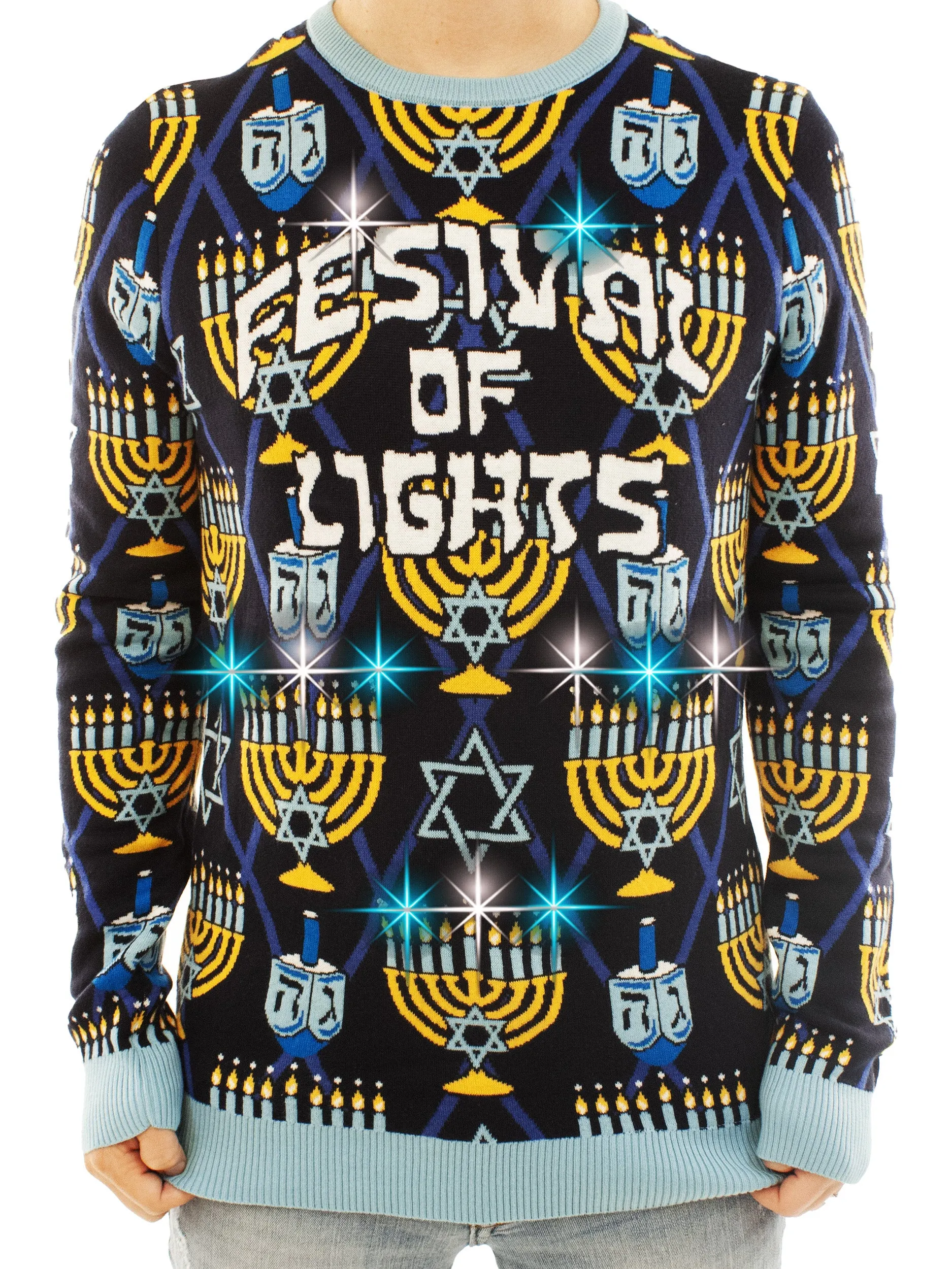 Hanukkah Festival of Lights LED Light Up | Ugly Christmas Sweater For Men & Women | Unisex Sizing